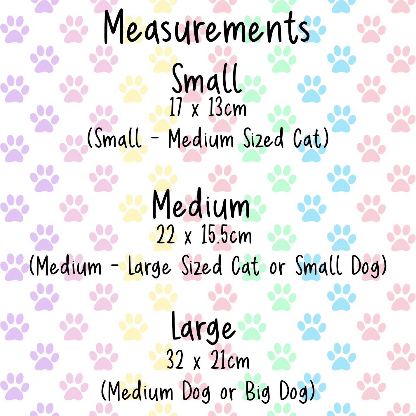 This picture shows the over collar measurements for this bandana ranging from small to large