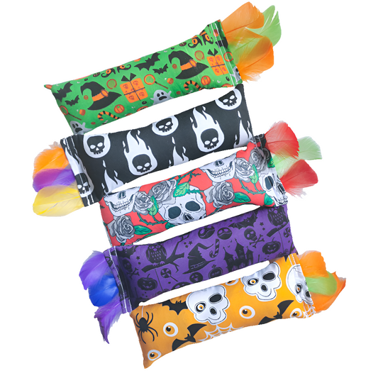 Catnip Cat Toy Kickers made with strong smelling fabric and feathers for your cats entertainment