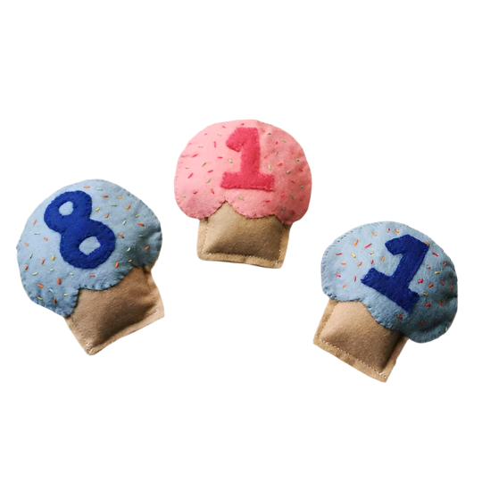 Catnip Cat Toy Personalised felt cupcakes made from soft but durable felt and filled with strong smelling, potent catnip