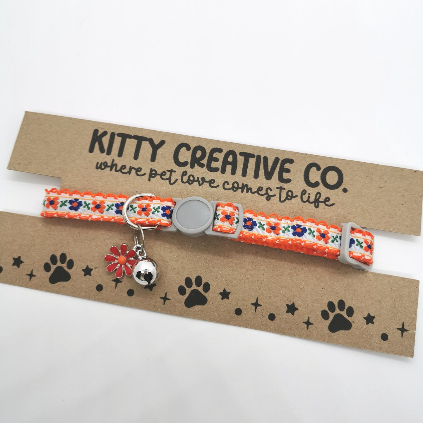 Orange Floral Cat Collar
