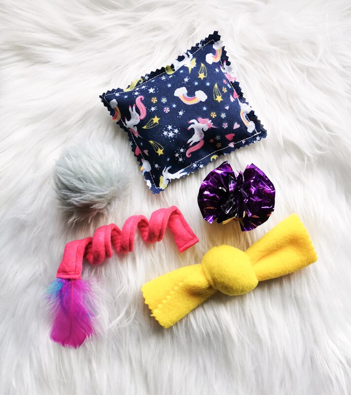 Set of five handmade cat toys for your cats enjoyment