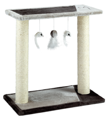 platform scratcher with two posts, perfect for a multicat household, the posts are covered in strong sisal and the base is sturdy to withstand scratching, the platform on top is perfect for resting on