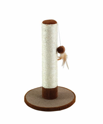 brown cat scratcher which is 46cm tall, perfect for smaller cat breeds with a sturdy sisal covering and a strong base to keep it in place while your cat scratches and stretches