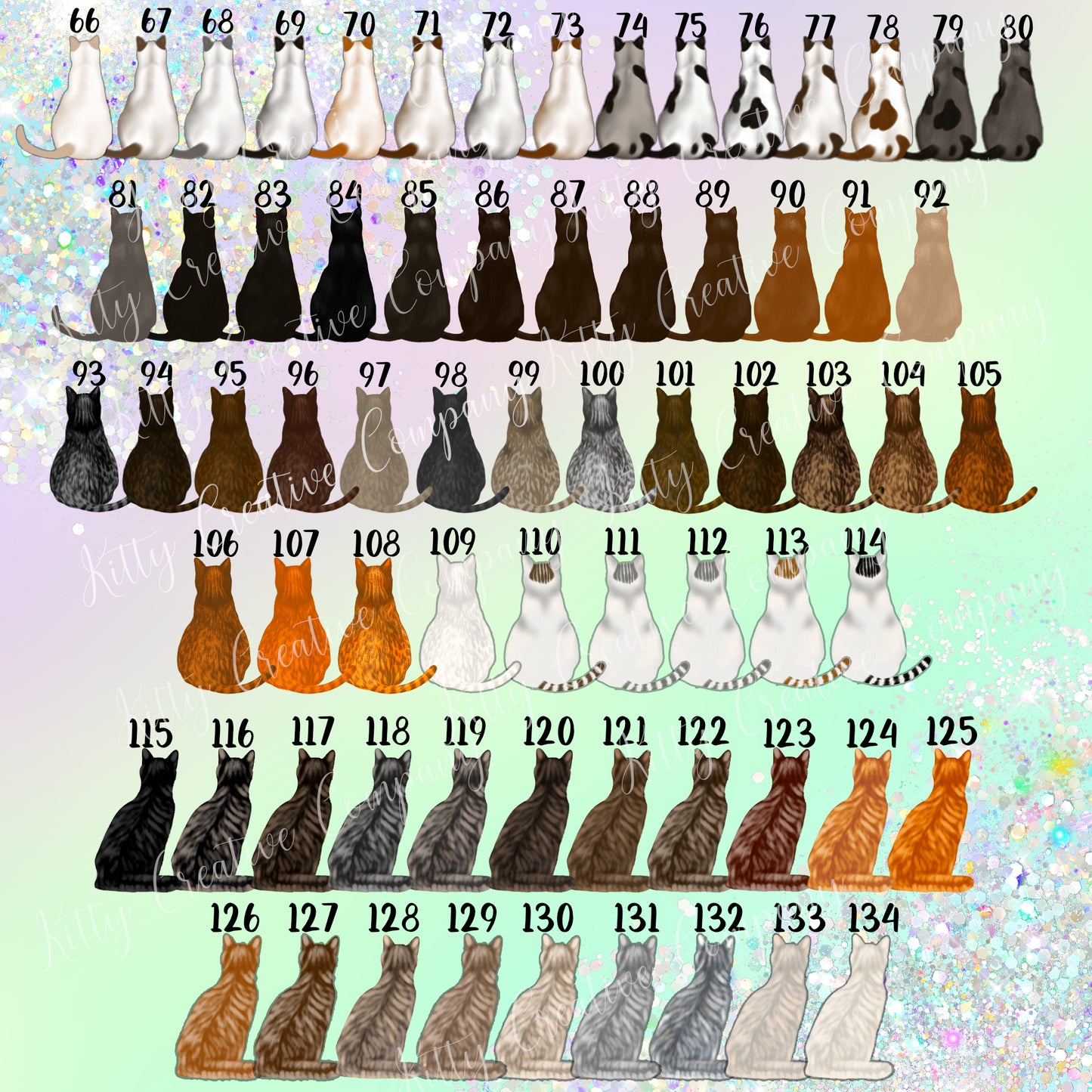 Picture shows the second set of cat options numbered 66 to 134