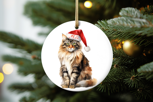 Personalised Watercolour Christmas Cat Ornament