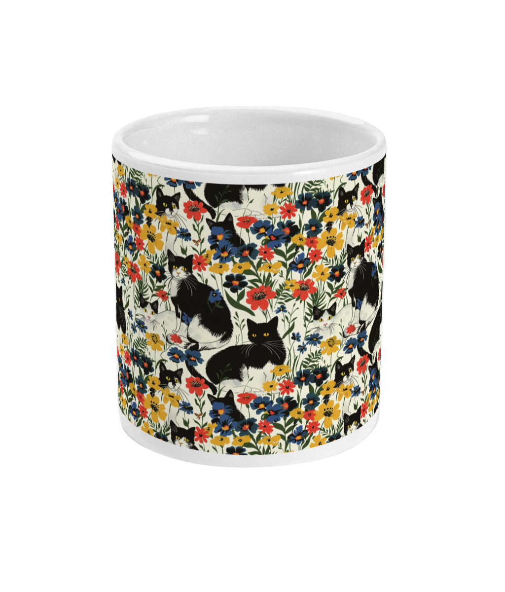 Tuxedo Cats and Flowers Mug