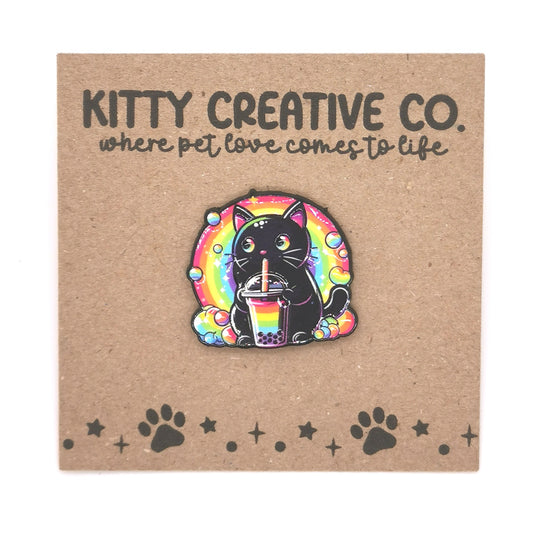 Bubble Tea Rainbow Cat Enamel Pin