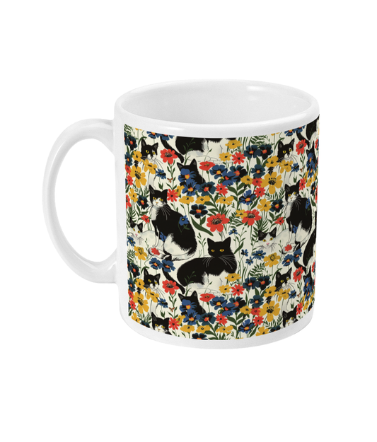 Tuxedo Cats and Flowers Mug