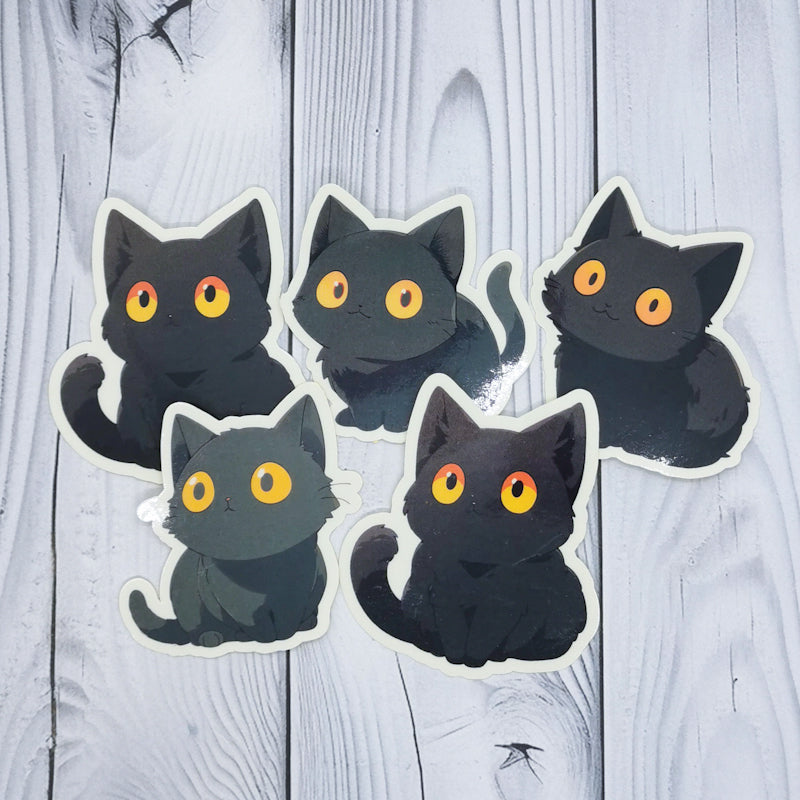 A set of 5 high quality, high gloss black cat stickers, perfect gift for any black cat lover or crazy cat lady 