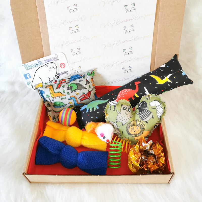 Cat Toy Gift Box With Handmade Catnip Kicker, Pillow and Heart