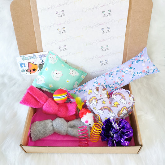 Cat Toy Gift Box With Handmade Catnip Kicker, Pillow and Heart