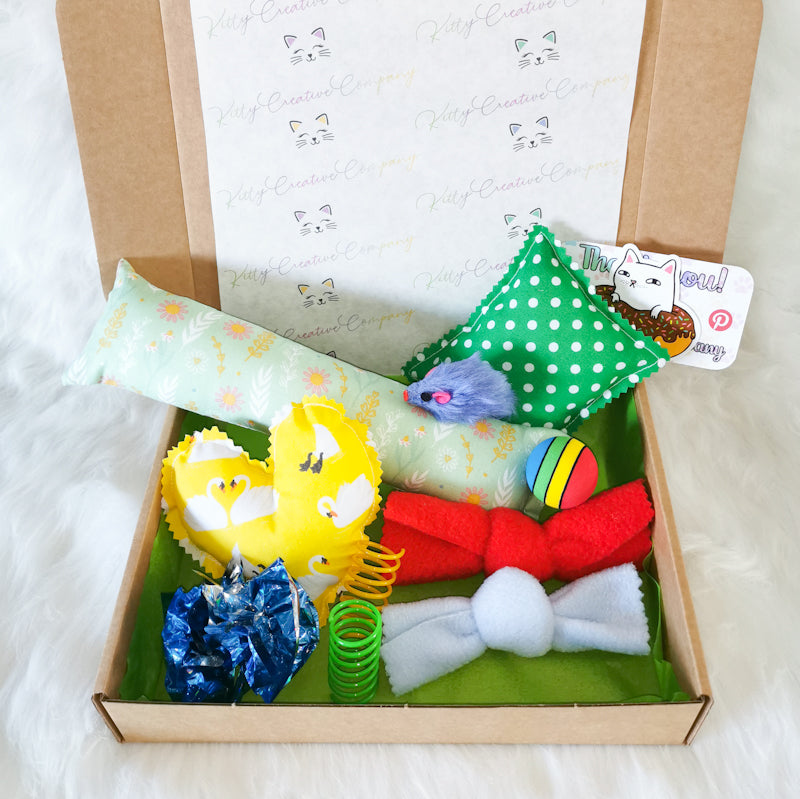 Cat Toy Gift Box With Handmade Catnip Kicker, Pillow and Heart