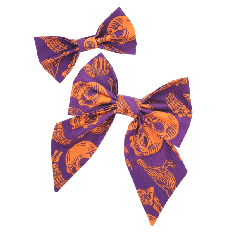 Orange Skulls Pet Bow