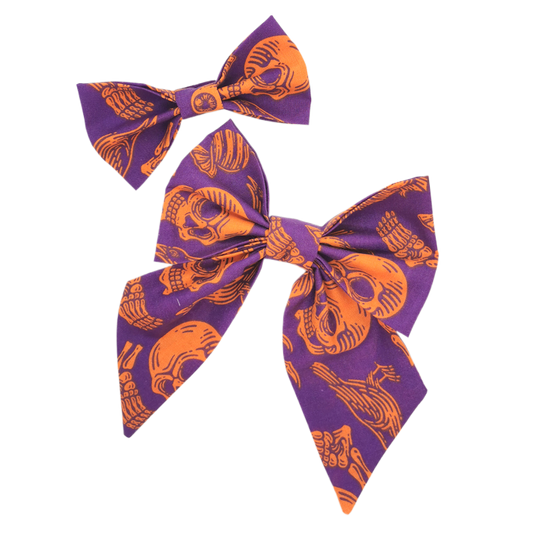 Orange Skulls Pet Bow