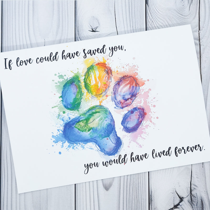 Rainbow Paw Print Pet Loss Card