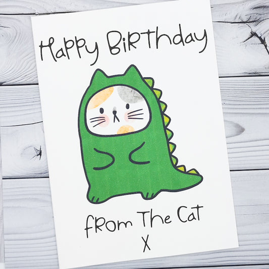 Happy Birthday Cat Dinosaur Card