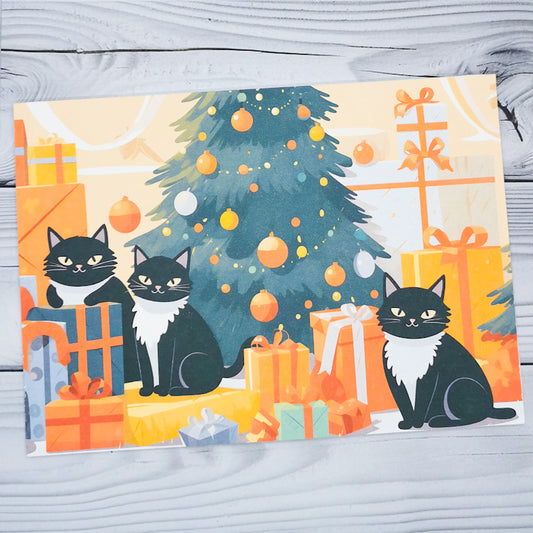 Tuxedo Cats At Christmas Card