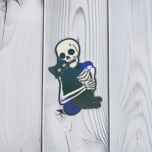 Skeleton Holding Cat Sticker