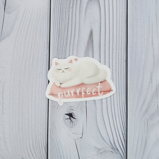 Purrfect White Cat Sticker