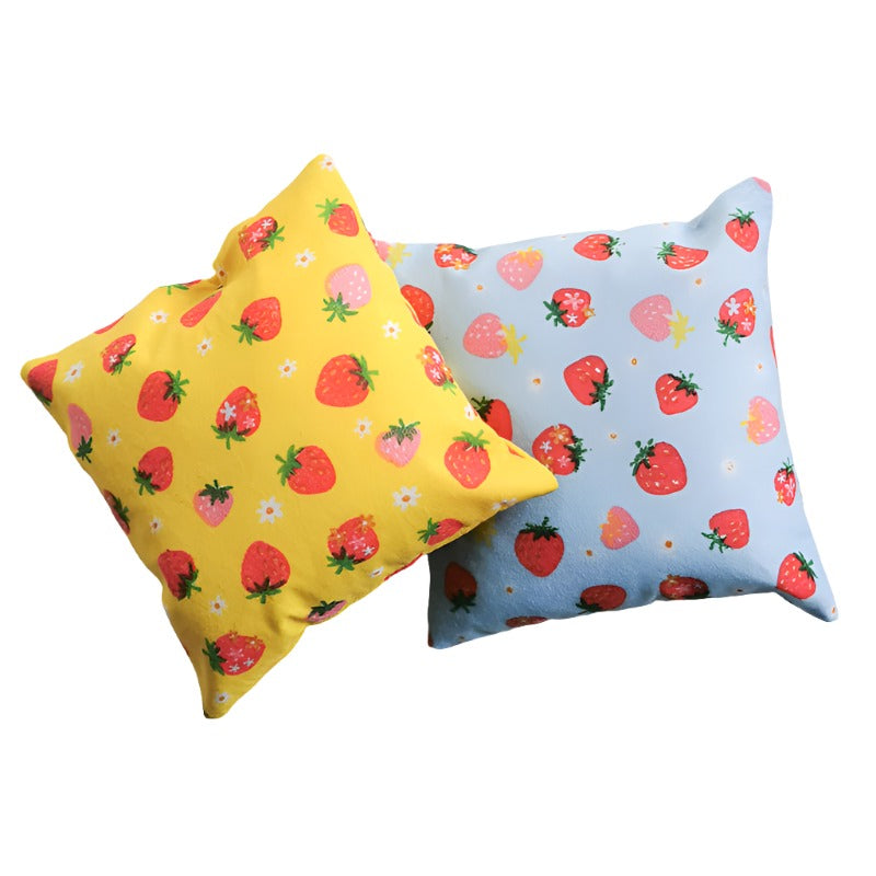 catnip cat toy pillow made from strawberry pattern fabric