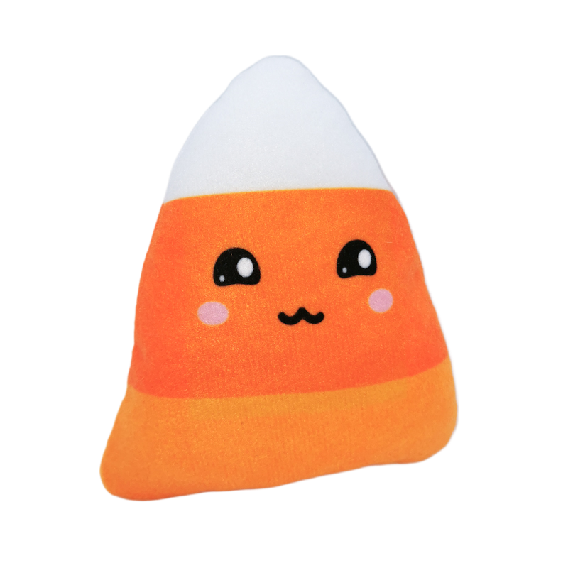 A Halloween catnip cat toy in the shape of a kawaii corn