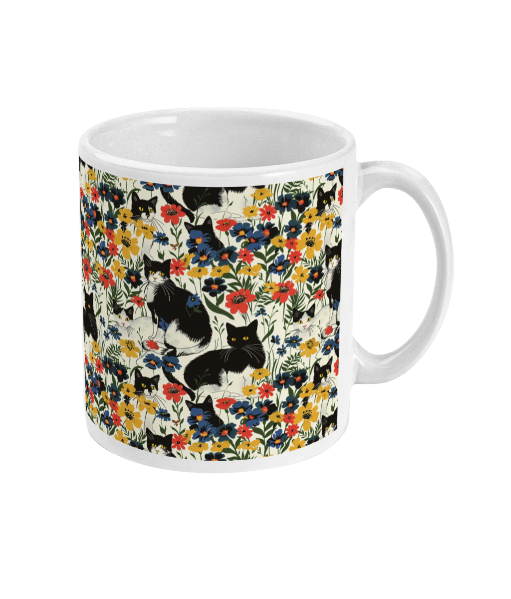 Tuxedo Cats and Flowers Mug