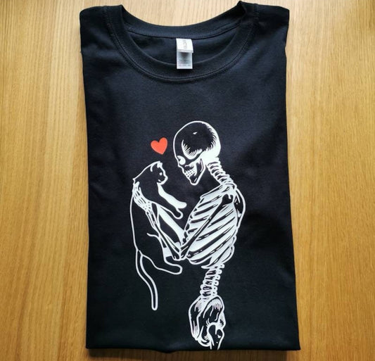 Skeleton and Cat T-Shirt