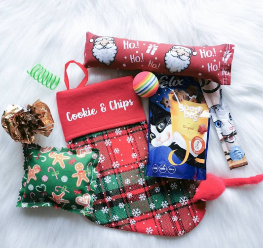 Cat Christmas Stocking With Toys and Treats