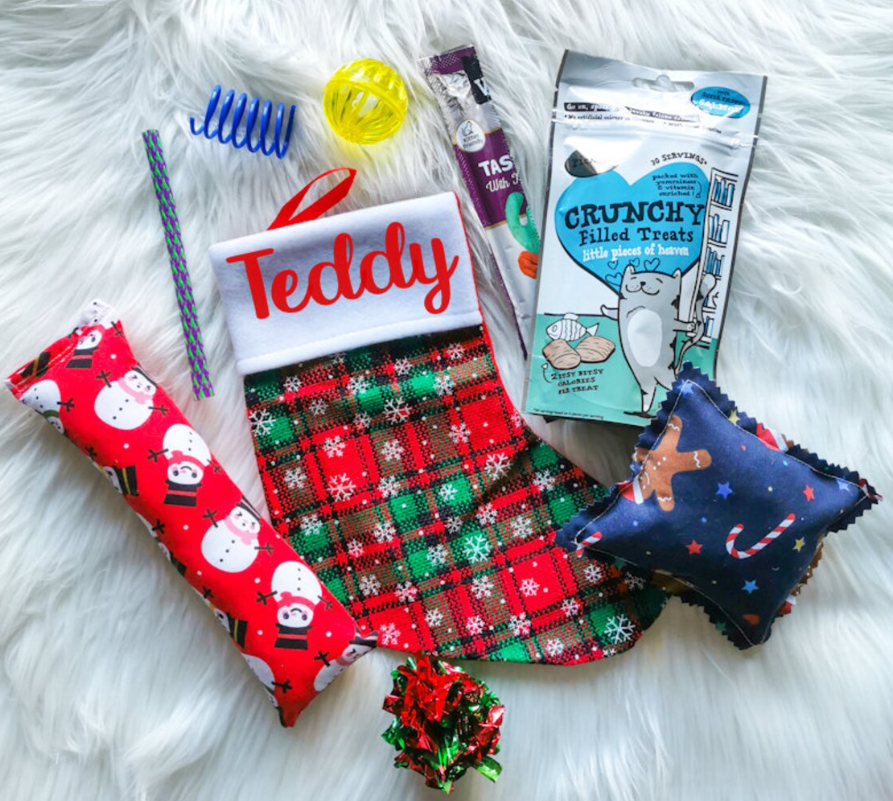 Cat Christmas Stocking With Toys and Treats