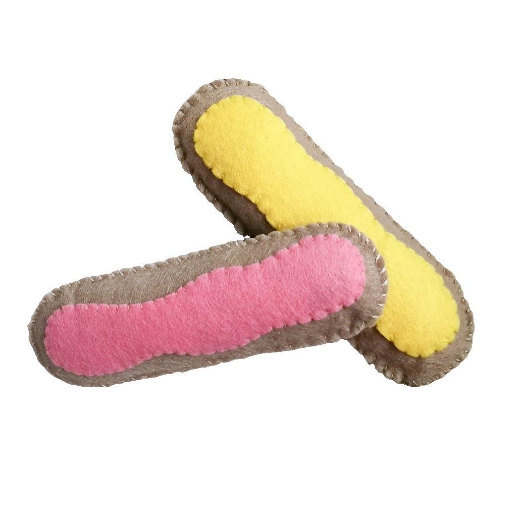 Catnip Cat Toy éclair made from felt and stuffed with strong smelling catnip