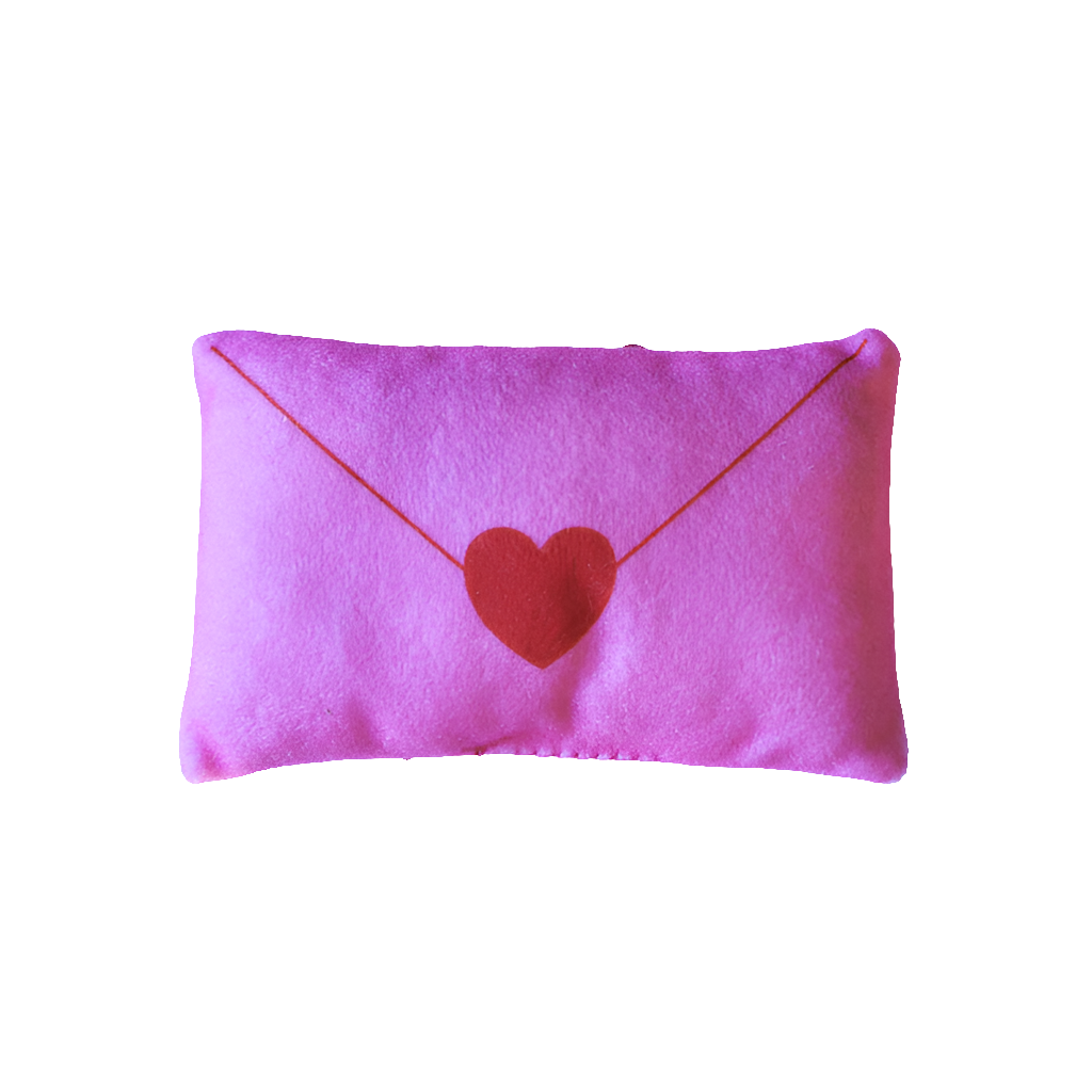 Catnip Cat Toy pillow in the shape of a valentines love letter