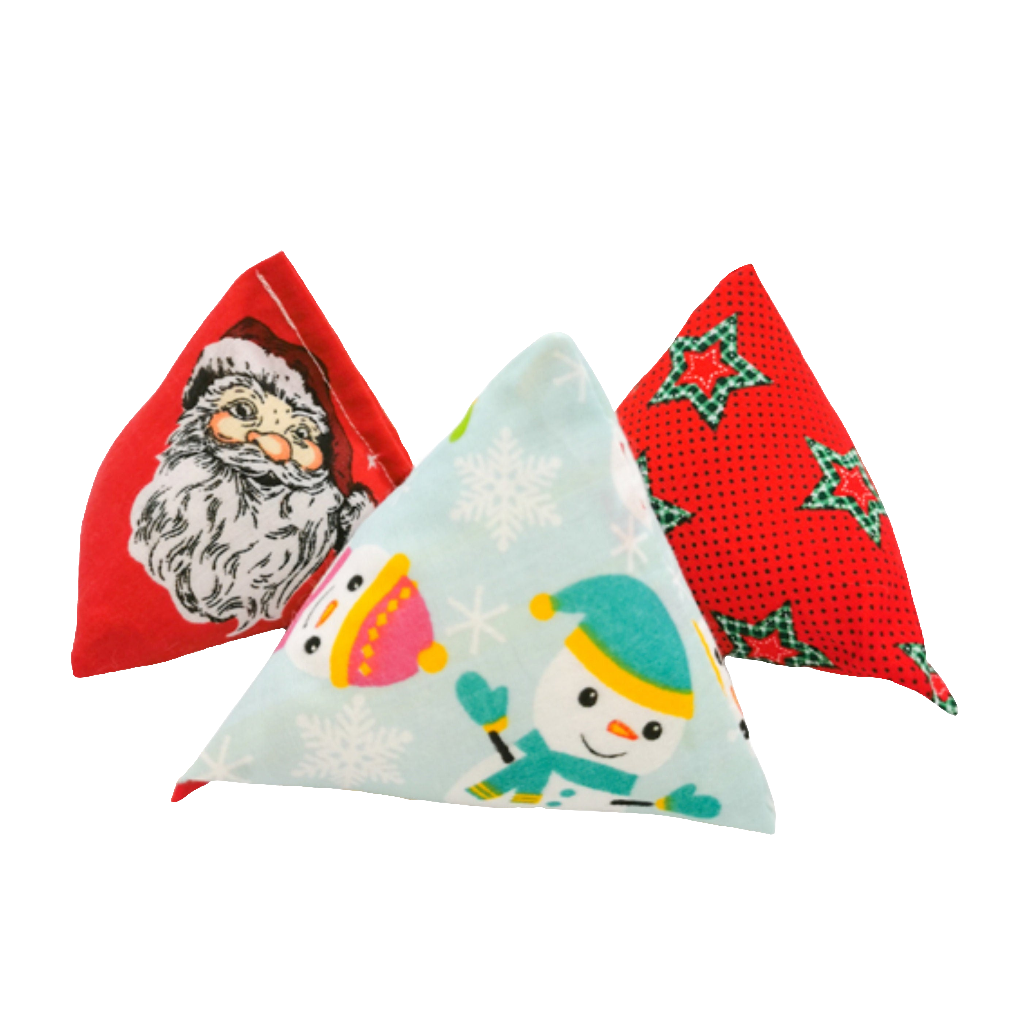 catnip cat toy triangle in christmas fabric