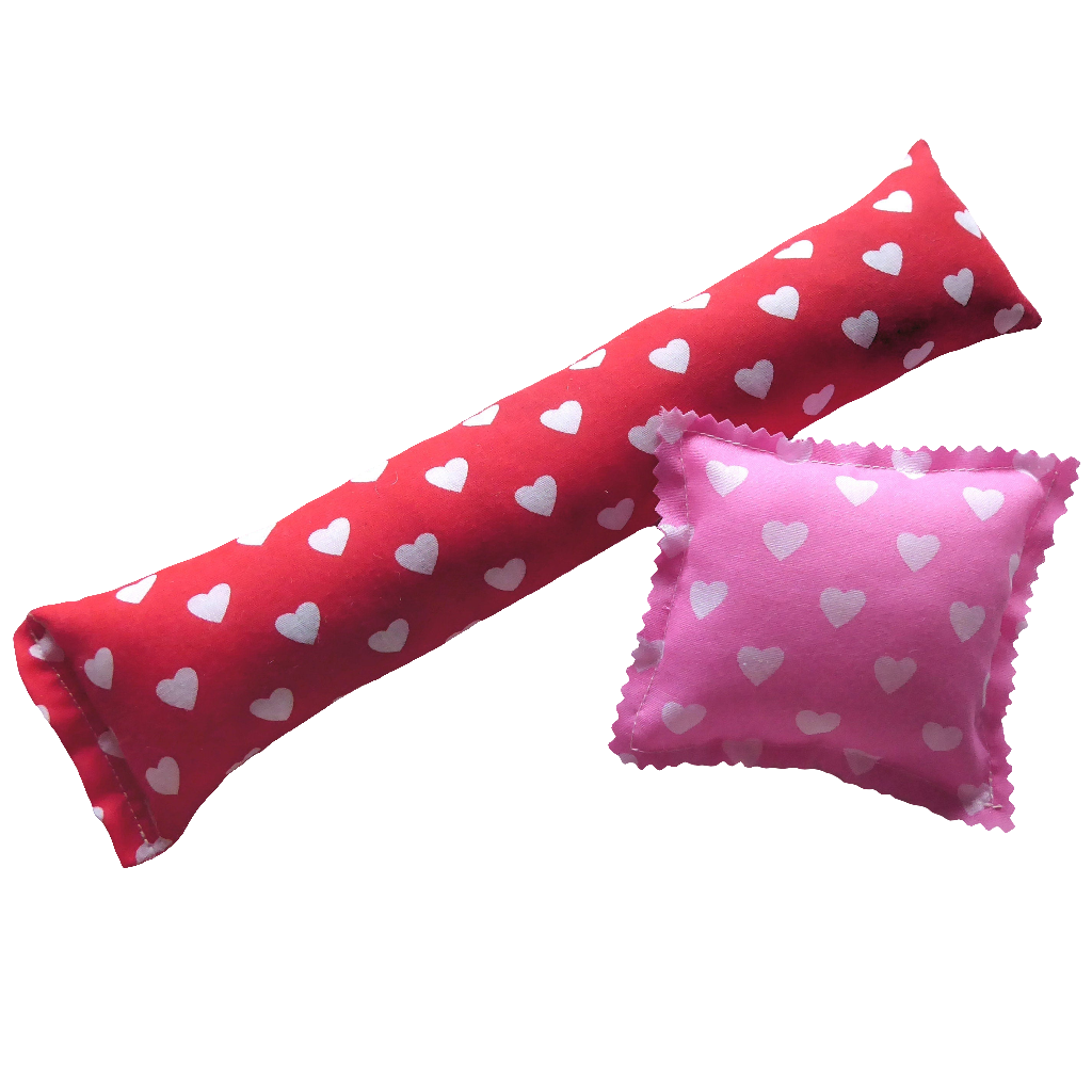 Catnip Cat Toy pillow and kicker in hearts fabric for valentines day