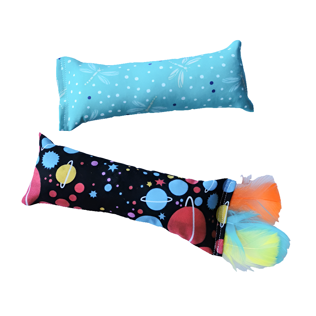 Catnip Cat Toy cat kickers made from a variety of beautiful fabrics and made with feathers