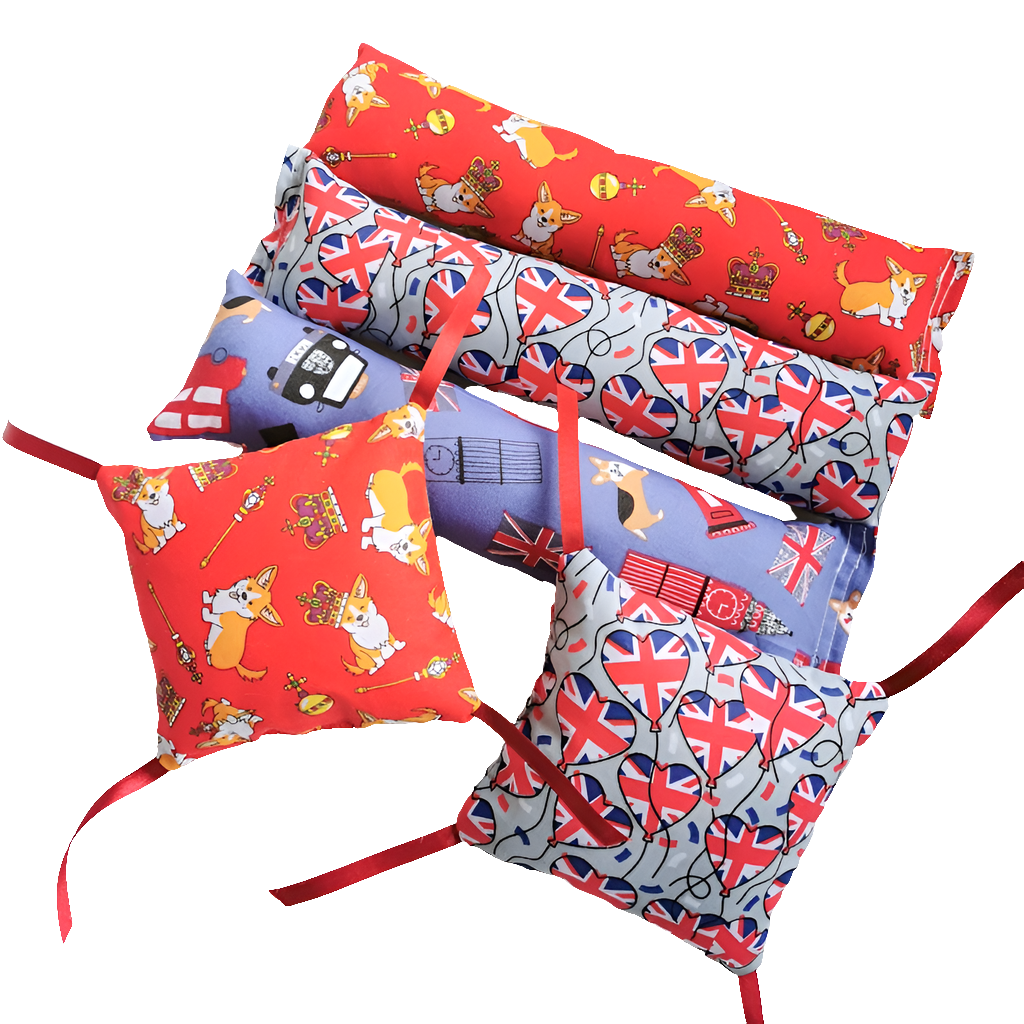 Catnip Cat Toy cat kickers and pillows made with united kingdom themed fabrics and stuffed with strong smelling catnip