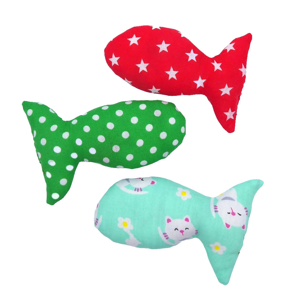 Catnip Cat Toy Fish stuffed with strong smelling catnip made in a variety of beautiful fabric