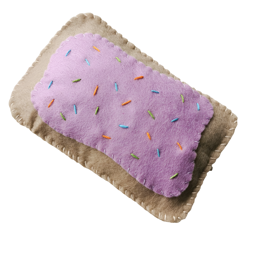 catnip cat toy toaster pastry made from felt in purple