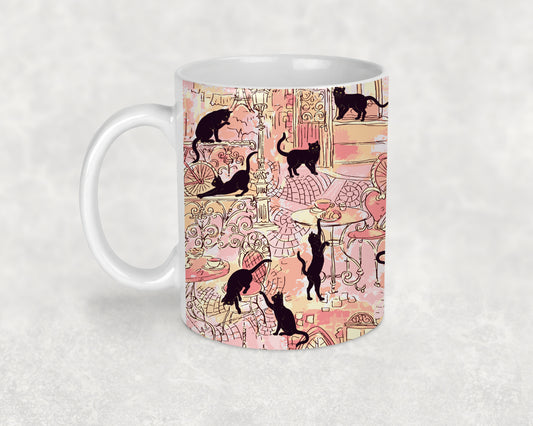 Pink Parisian Cafe Cats Mug