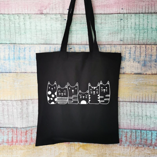 Cats In A Row Cotton Tote Bag