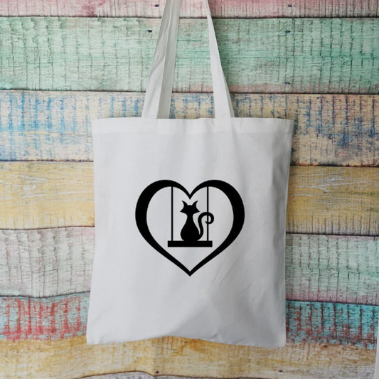 Cat Sat On A Heart Swing Cotton Tote Bag