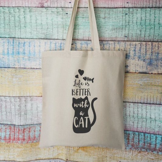 Life Is Better With A Cat Cotton Tote Bag