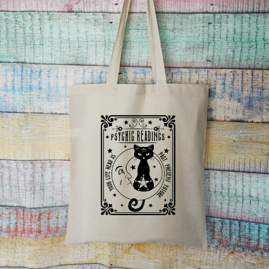 Psychic Reading Cat Cotton Tote Bag