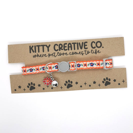 Orange Floral Cat Collar