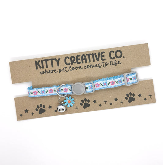 Blue Floral Cat Collar