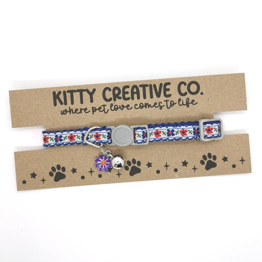 Blue Floral Cat Collar