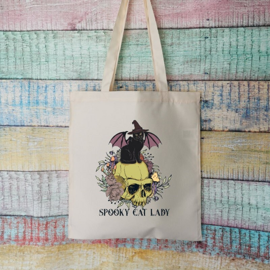 Spooky Cat Lady Polyester Tote Bag