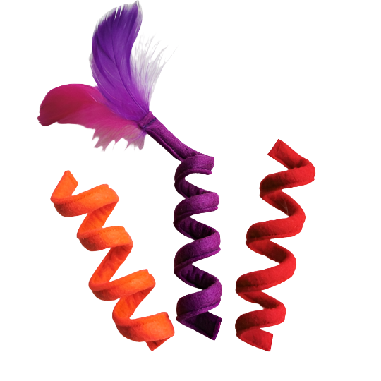 cat toy spirals made from felt and chenille stems