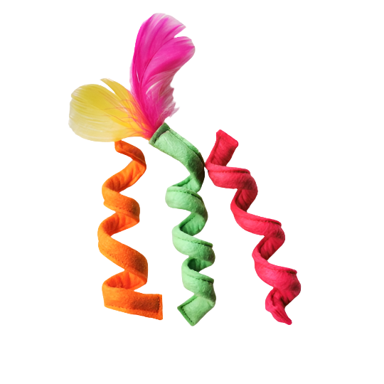 cat toy spirals made from felt and chenille stems