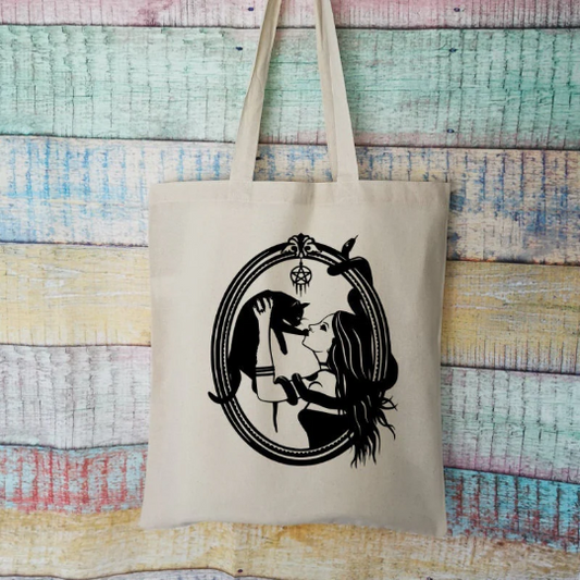 Gothic Woman and Cat Cotton Tote Bag