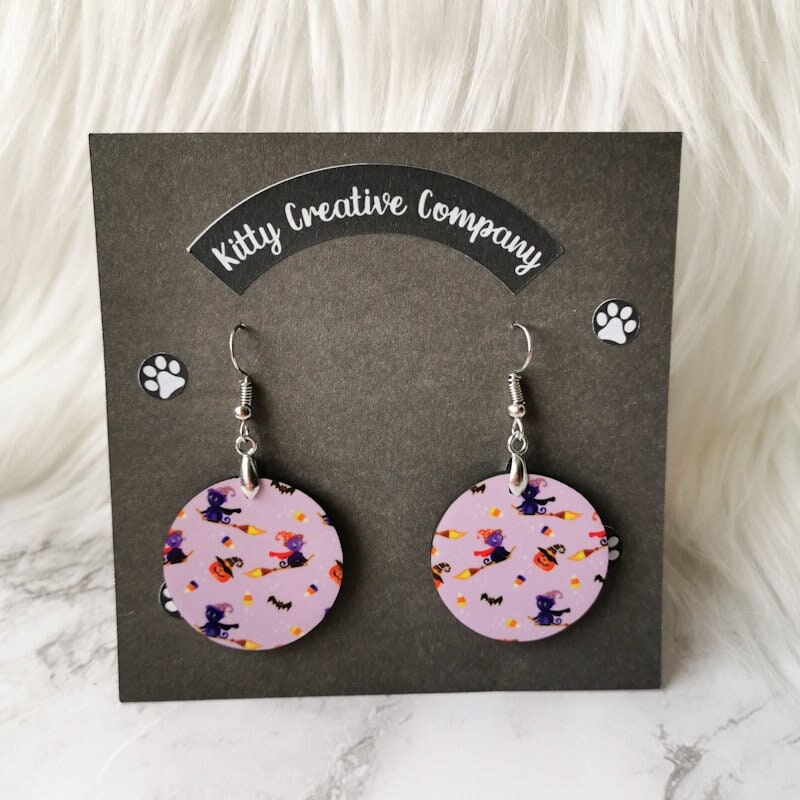 Witch Cat Circle Earrings